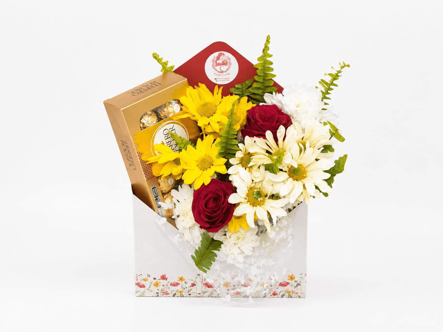Mini Buquê com Ferrero Rocher na Caixa Envelope